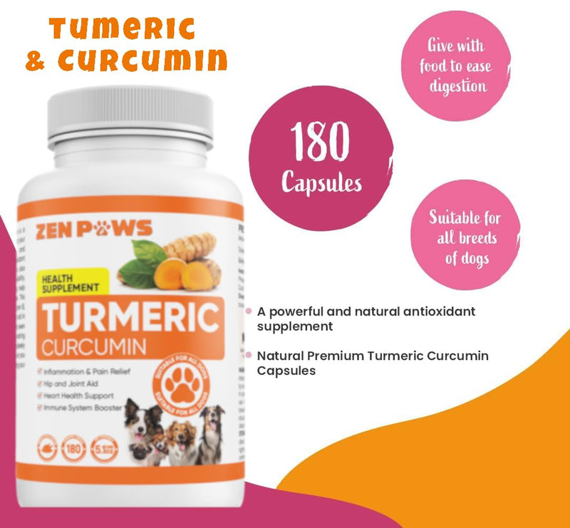 Turmeric for Dogs – 180 Chewable Tablets – Hip and Joint Support with Curcumin & Piperine – Joint Supplement, Anti Inflammatory & Mobility Support, Allergy & Itch Relief - Duck Flavor with Salmon Oil