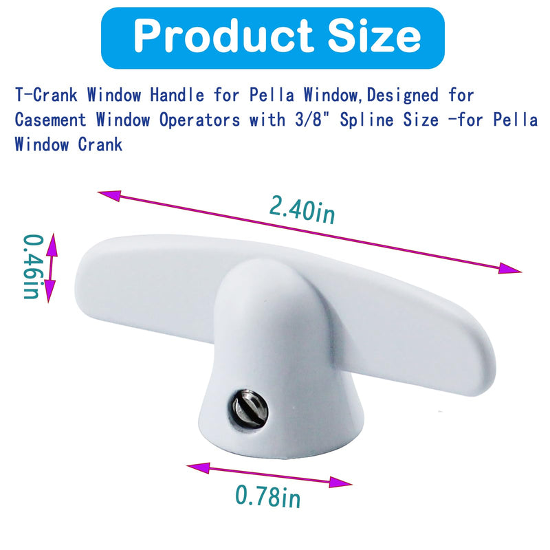 T-Crank Window Handle Replacement for Pella Casement Window Crank,3/8" Butterfly Wing Nut T-Handle for Andersen Casement Window Crank (2 Pcs White)