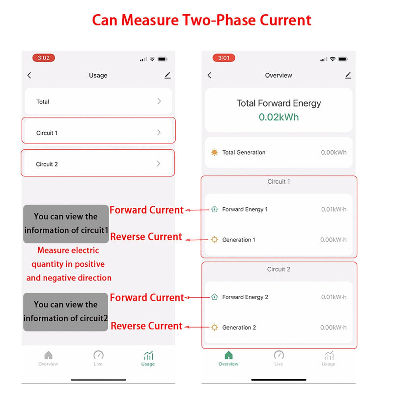 AC110V 220V 300A Tuya App Smart Two-Way Bilateral WiFi Energy Meter with 2PCS 300A 24MM CT Current Transformers Clamps Sensors KWh Power Eenrgy Electricity Consumption Monitor Meter Voltmeter Ammeter 300A(CT Diameter 24MM)