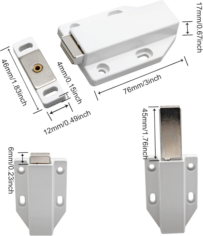 Magnetic Push Latch Heavy Duty Jiayi Push to Open Cabinet Hardware Magnetic Touch Latches for Large Door Push Release Latch Kitchen Drawer Push Catch Press Out Latch (White, 2 Pack) White