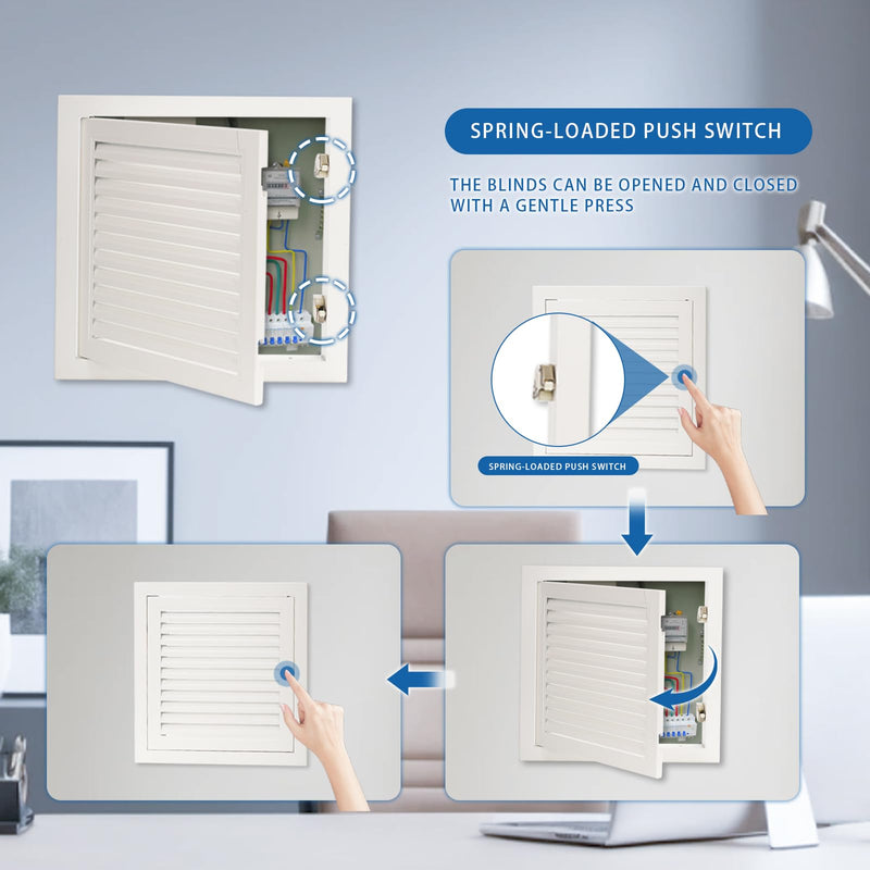 13.5 x 13.5 inch - Access Doors - Access Panel for Drywall with Push-Button Switch - Access Panel with Vent - Aluminum Alloy - White - Good Ventilation - Inside Dimensions: 12 x 12 inch