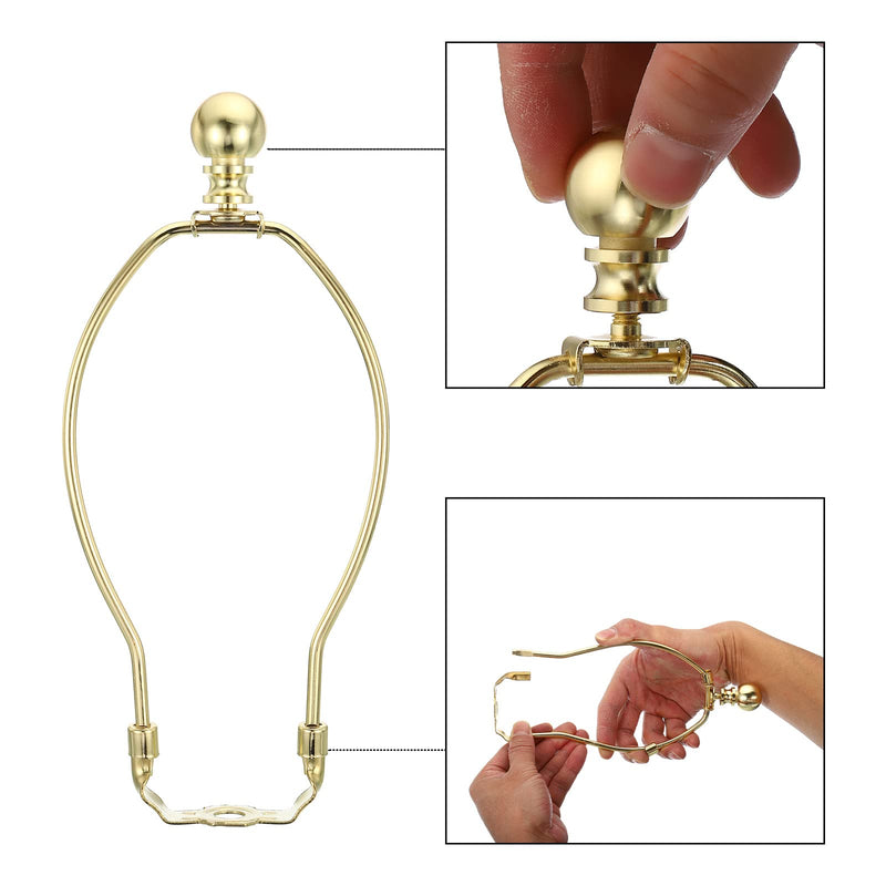 PATIKIL 8 Inch Lamp Harp Kit with Finial, 2 Set Detachable Lamp Shade Bracket Holder, DIY Lighting Accessories for Table Lamps Floor Lamps, Gold Tone