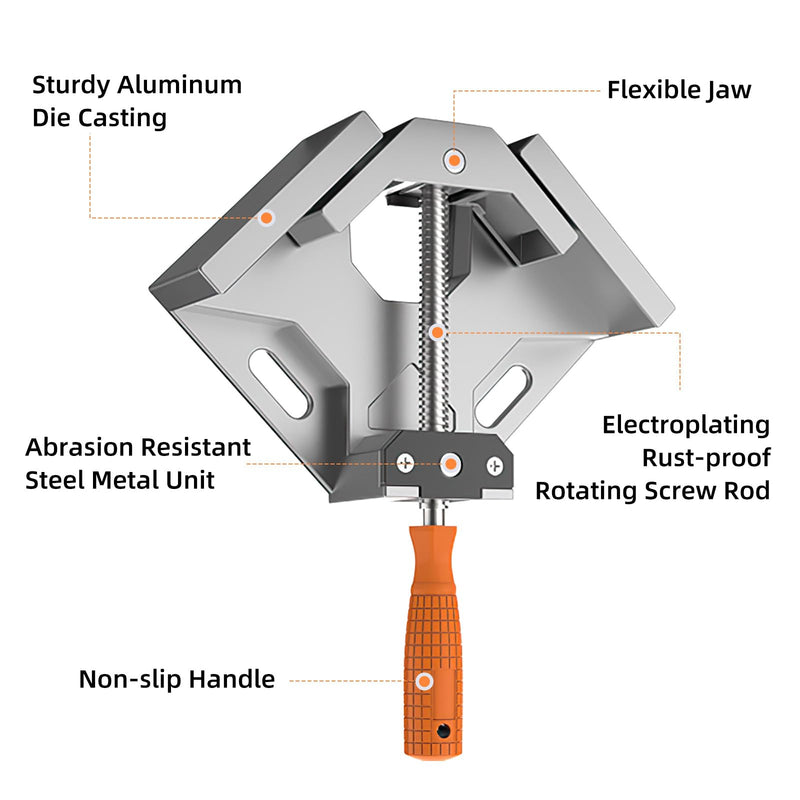 Corner Clamp, 2pcs 90 Degree Right Angle Clamp with Adjustable Aluminum Alloy Swing Jaw, Single Handle Clamps for Woodworking Tools Photo Framing, Present for Men Dad 11.1 Inch Small 11inch-2pack