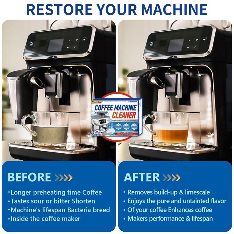 Coffee Machine Cleaner Descaler Tablets - 24 Count Coffee Maker Cleaner Tablets Deep Cleaning and Descaling Compatible With Nespresso, Keurig, Ninja, Delonghi, Miele,Breville