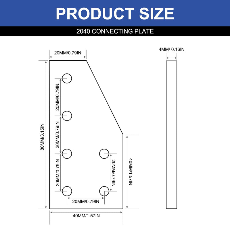 8pcs 2040 Aluminum Extrusion Joint Plate Connector Corner L Bracket 6-Hole 2040 V Slot Hardware T Slotted Accessories with T Nuts and Screws for Aluminum Profile 3D Printer Frame Part Black L-6Hole 2040B