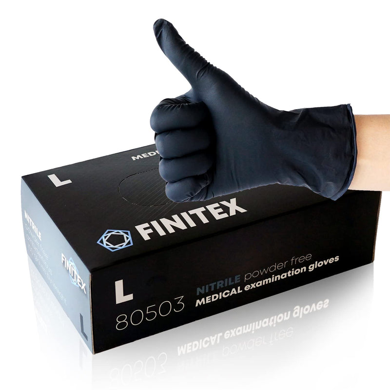 FINITEX - Black Nitrile Disposable Gloves, 5mil, Powder-free, Medical Exam Gloves Latex-Free 100 PCS For Cleaning Food (Large) Large