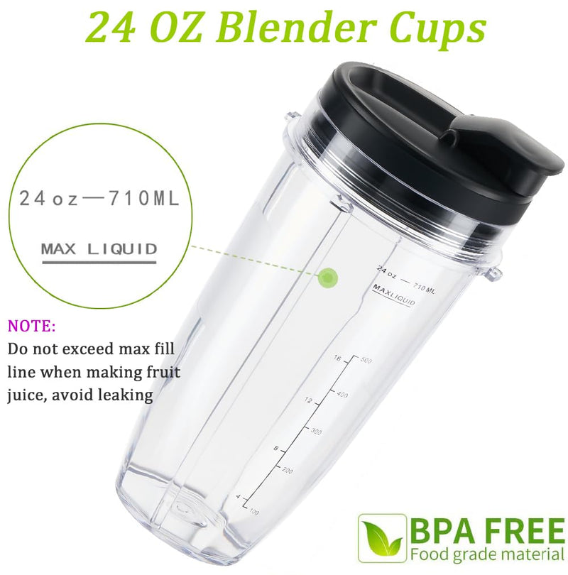 Replacement 24oz Blender Cup with Sip & Seal Lid For Nutri Ninja BL450 BL456 BL480 BL482 BL640 BL642 BL682 BN401 BN751 BN801 Foodi SS101 SS151 SS351 SS401 Ninja Blender Auto IQ Blade, 2-Pack … 24oz cups
