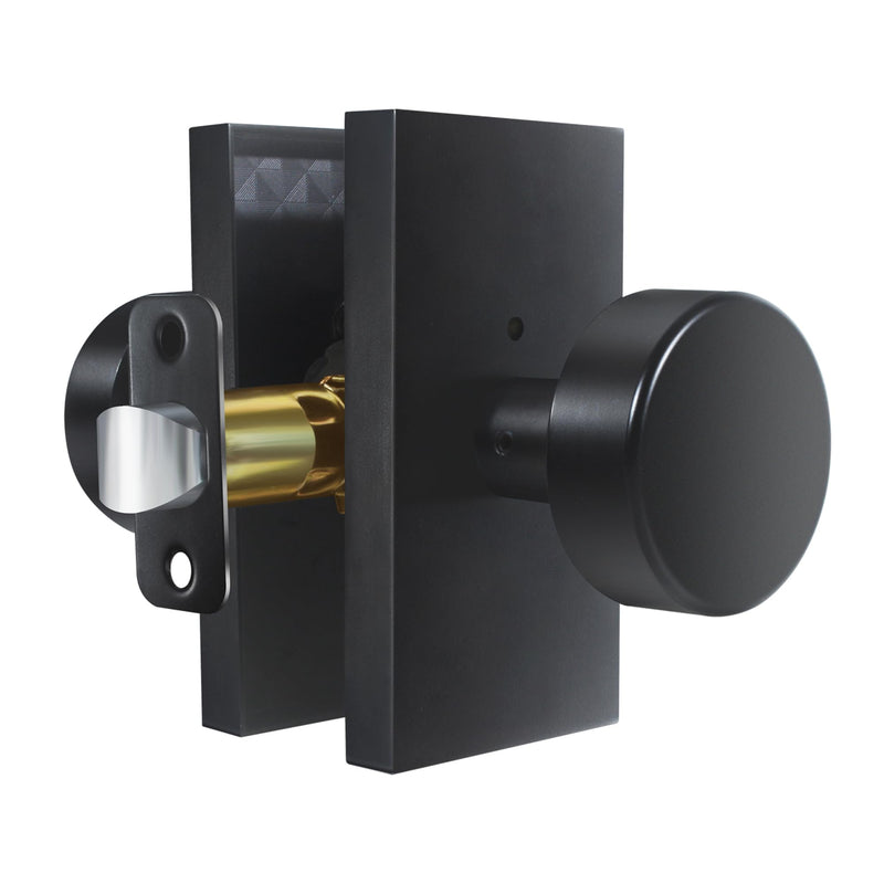 Matte Black Door Knobs Interior with Lock, Modern Privacy Rectangle Door Knob Door Handles for Bathroom Bedroom Matte Black