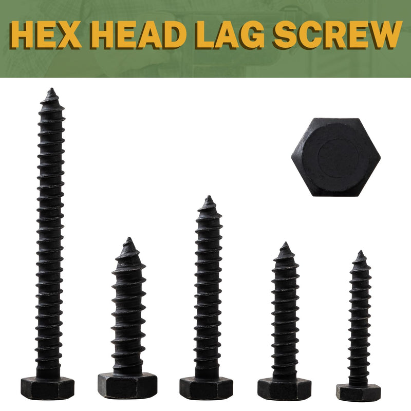 LIONMAX Lag Screws Bolts 1/4" x 1-1/2 Inch, 35-PCS, Stainless Steel Black Lag Bolt, Hex Head Wood Screws 1/4" x 1-1/2"