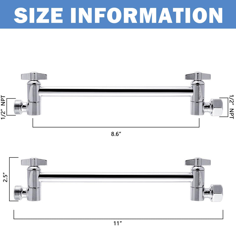 Adjustable Shower Arm Universal Connection, NearMoon Solid Brass Shower Extension Arm, Adjust Angle to Upgrade Shower Experience, Easy to Install, Anti-leak (Chrome Finish) Chrome Finish