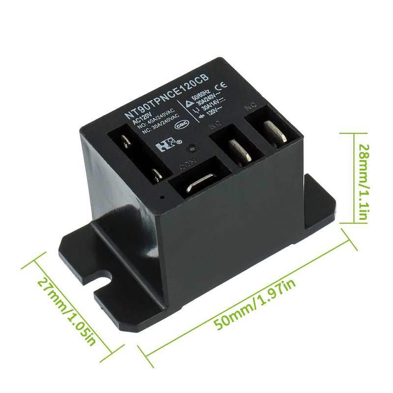 NT90-AC120V-10X Power Relay AC 120V Coil 120 VAC 30A 40A SPDT(1NO 1NC) with Flange Mounting and 10 Quick Connect Terminals Wires Mini Relay(Pack of 2pcs)