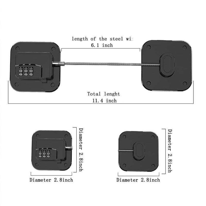 Refrigerator Lock (2 Pack), Heavy Duty Combination Fridge Lock, for Fridge, Cabinets, Window, Drawers and Child Safety Cabinet Locks, Strong Non-Marking Adhesive No Drilling (Black) Black 2pcs