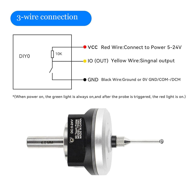 CNC 3D Touch Probe Edge Finder,XYZ Coordinate Measuring Sensor with 2M Cable and 6 MM Shank Compatible with Mach3 and GRBL,for GRBL CNC Router (NPN-NO) NPN-NO
