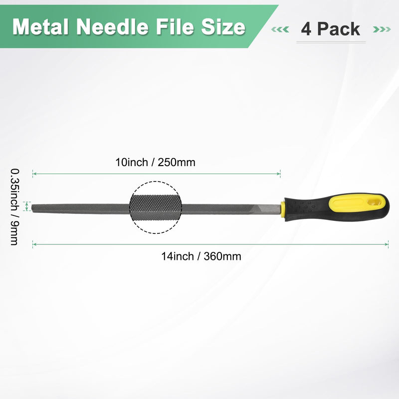 4-Pack Square Metal File 10 Inch, High Carbon Steel Diamond Hand W PVC Grip Handle for Wood/Metal/Ceramic/Glass/Stone/Jewelry/Tile/Model/DIY/Sharpening File 4