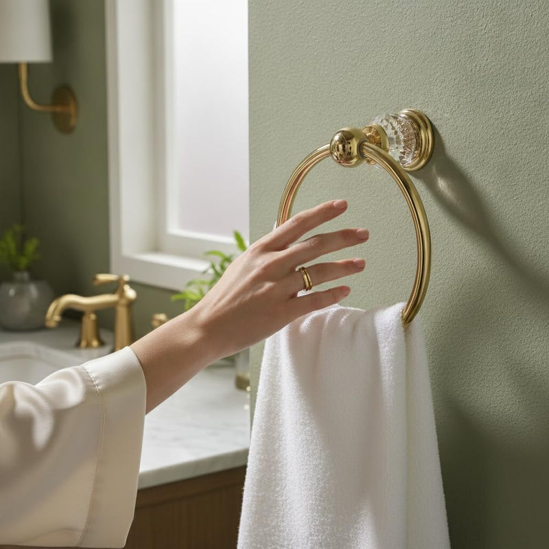 Crystal Towel Ring,Gold Hand Towel Holder Bathroom,Round Hand Towel Rack Wall Mounted Bling Bathroom Accessories Gold a