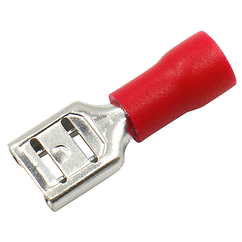 Baomain Female Quick disconnects Vinyl Insulated Spade Wire Connector Electrical Crimp Terminal 22-16 AWG 6.3mm 1/4" Red (100PCS) 100