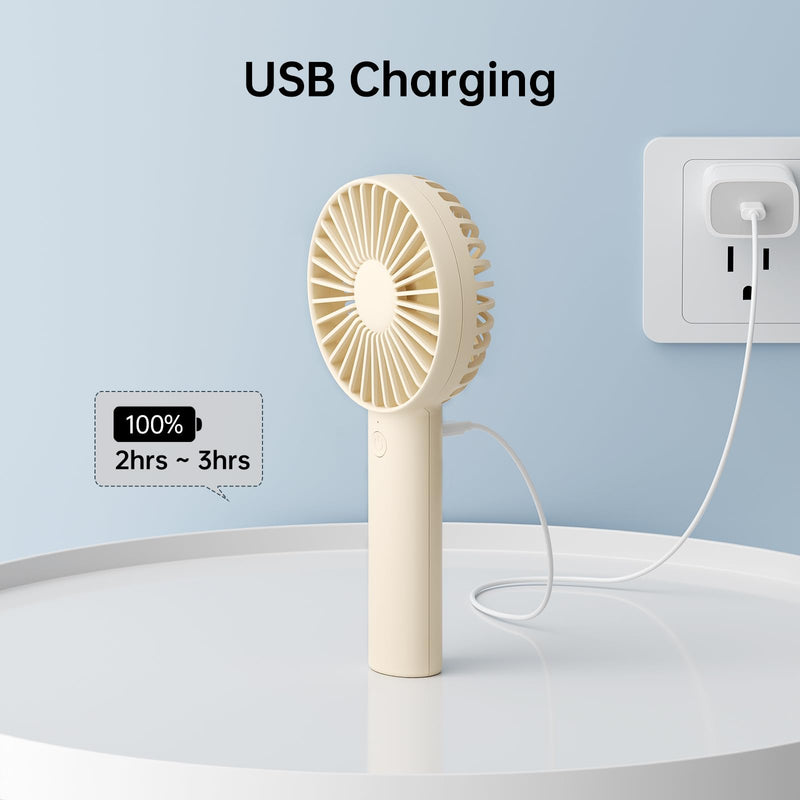 JISULIFE Handheld Portable Mini Fan, 4500mAh Powerful Battery Operate, Personal Small with 3 Speeds, USB Rechargeable for Outdoor, Indoor, Commute, Office, Travel, Gifts for Women Men -Beige Beige