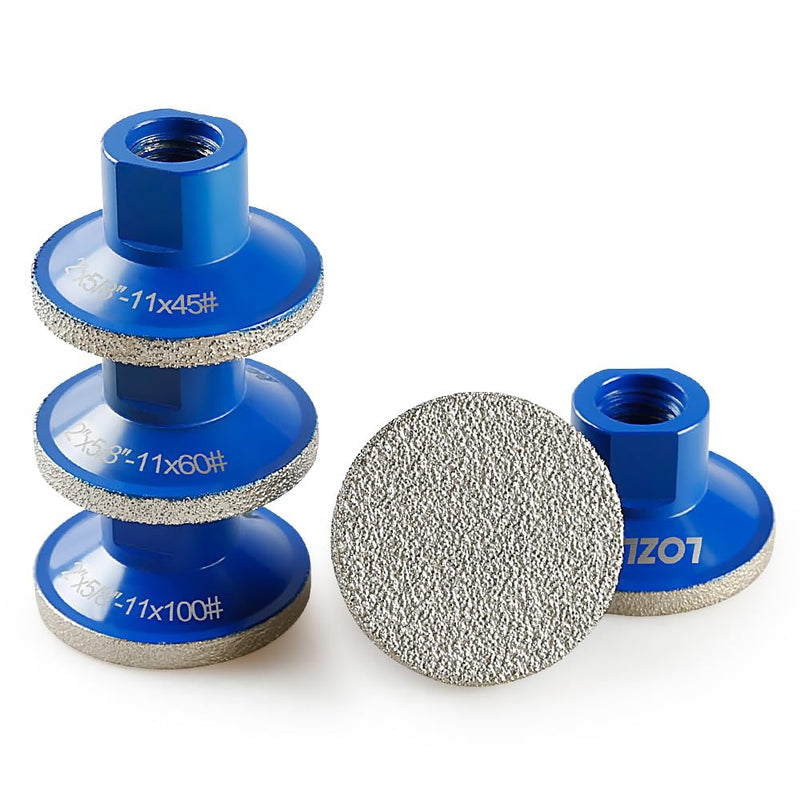 LOZLIN 3-Pack 2" Brazed Grinding Heads 5/8-11 Thread - Flat Abrasive Polishing Stones for Marble/Quartz/Granite/Cobblestone, High-Efficiency Surface Grinding Tools