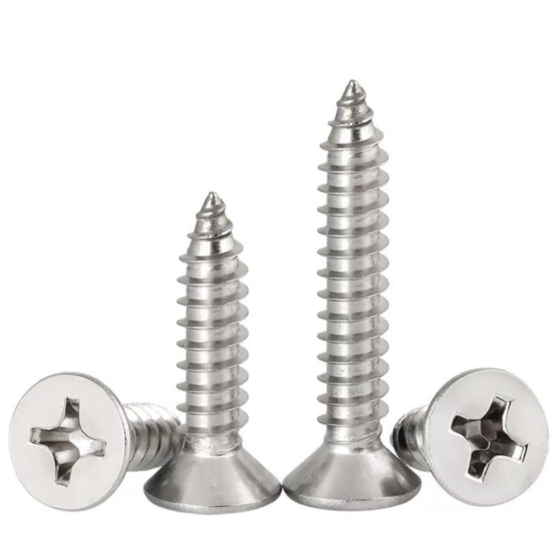 #8 x 1 Flat Head Sheet Metal Screws Phillips Drive Wood Screws, 304 Stainless Steel 18-8, Pack of 100 #8 x 1" Silver