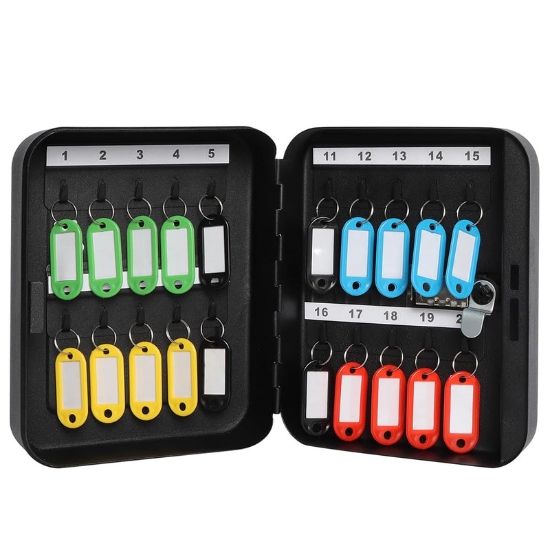Decaller 20 Key Storage Lock Box with Code, Wall Mount Metal Security Key Cabinet with Combination Lock, 7.87" x 6.30" x 2.95", Black Black With Combination Lock