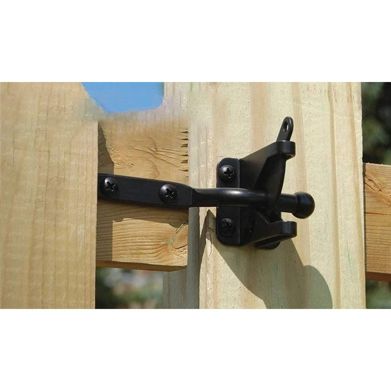 Self Locking Gate Latch Automatic Gravity Lever for Wood Fence Gate, Door Latches, Steel, Black 1 Normal