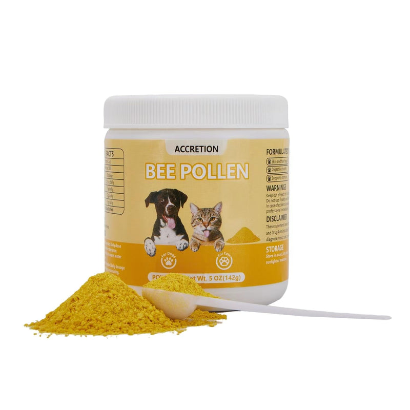 Accretion Bee Pollen for Dogs & Cats, 5oz (Powder), Fine Ground Superfood Powder to Aid Digestion, Enhance Skin Health, Boost Energy and Support Vitality
