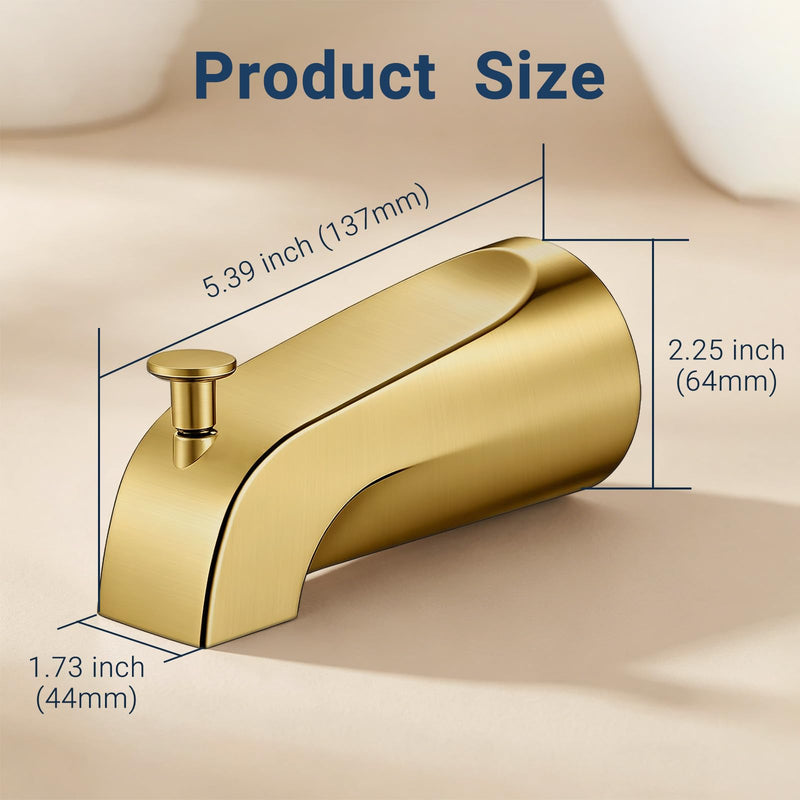 Universal Bathroom Tub Spout with Diverter, 1/4 Inches 1/2" IPS Inside Thread, Durable Heavy Duty Metal Bathtub Faucet with Shower Diverter,1/4 Inch Bathroom Tub Spout Compatible,Brushed Gold Brushed Gold