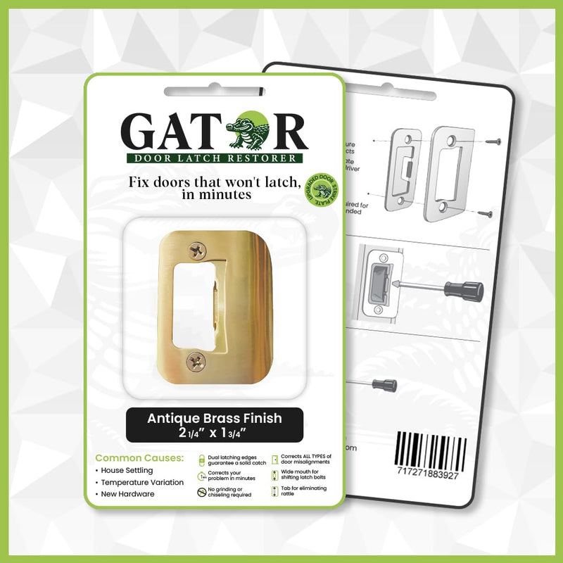 Gator Door Strike Plate with Screws, – 2-1/4" by 1-3/4" Universal Latch Restorer Alloy Steel Lock Hardware for Interior and Exterior Doors, Replacement Door Latch Plate | Bright Brass 4-Pack