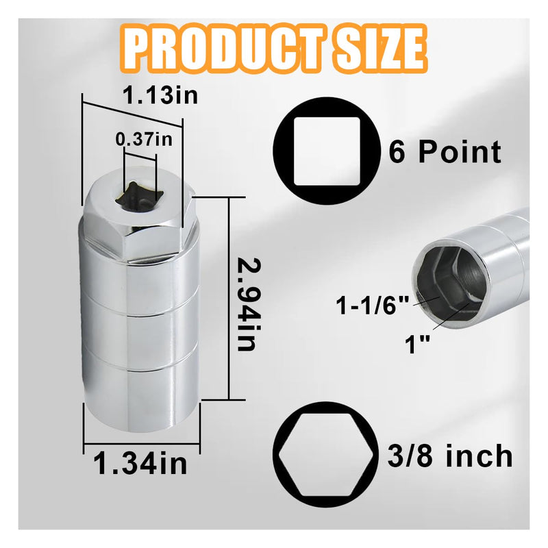 Oil Pressure Switch Socket, 1 1/16" Socket Switch Fits 3/8" Drive or 1 1/8" Hex Wrench, Accepts Oil Pressure Sending Units Up to 2 5/8'' Long, Suitable for Most Car Models (Silver) Silver