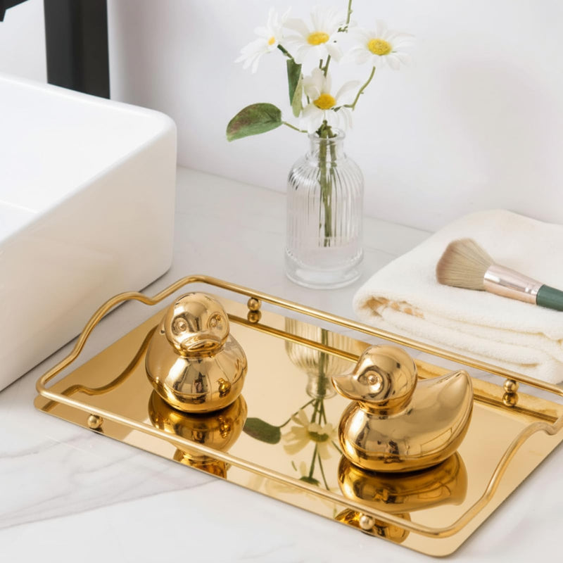 2 Pcs Duck Design Toilet Bolt Caps Ceramic Cute Toilet Bolt Covers Decorative Gold Floor Bowl Caps for Home Bathroom Decor