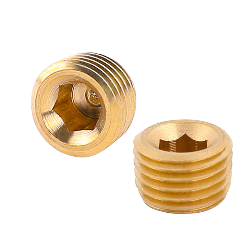 10 PCS 1/4" NPT Male Pipe Plug Fitting Set Brass Hex Counter Sunk Pipe Plug for Closing the End of Pipe, Internal Hex Socket Thread Socket Pipe Plug Kit 1/4 npt