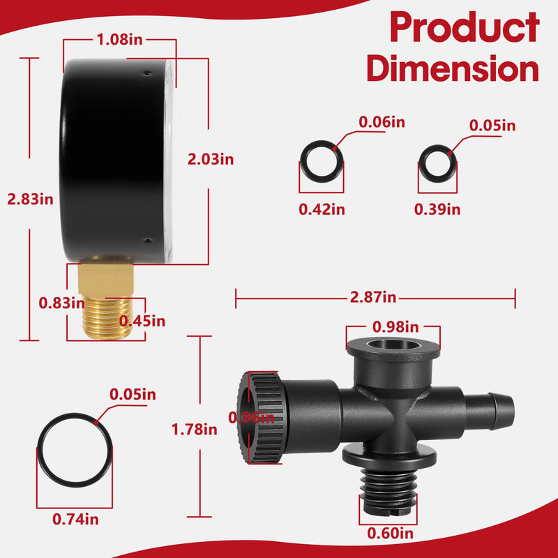 DEX2400S Filter Air Gauge Adapter Assembly + ECX270861 Pressure Gauge + DEX2400Z3A O-Ring Set for Filter Relief Valve Stem Fit for Hayward Most Swimming Pool Filters