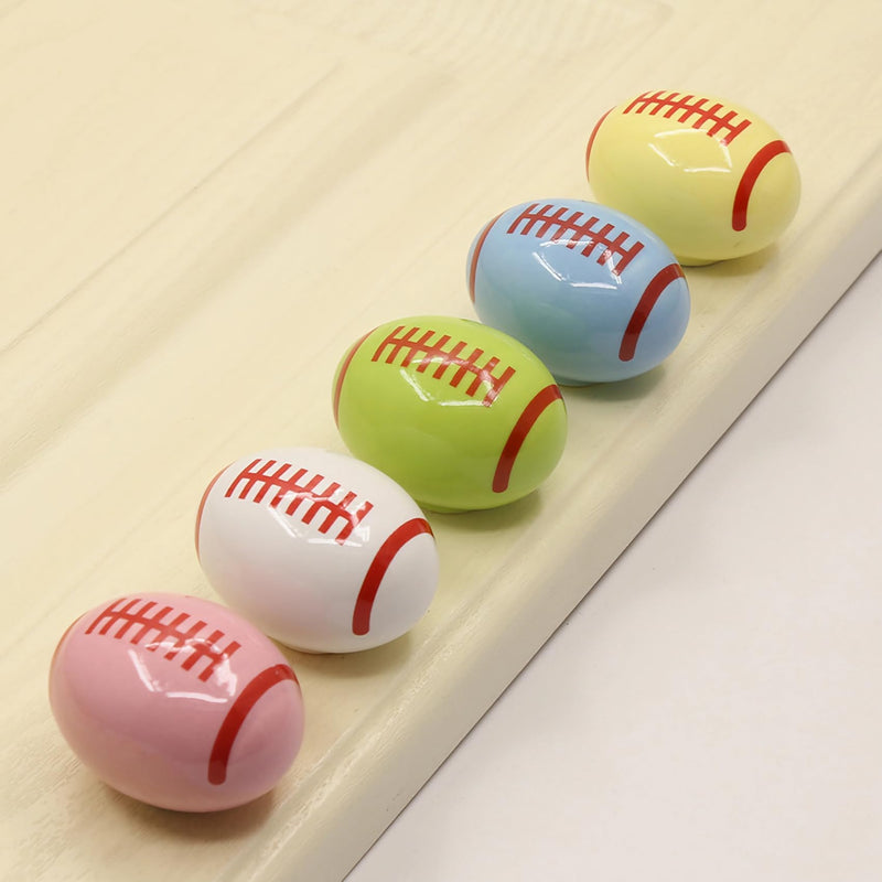 HUAMULAN 10 PCS Cabinet Knobs Rugby Ball Glossy Ceramic Dresser Table Drawer Cupboard Pull Furniture DIY Wardrobe Vintage Handle,with 3 Size Mounting Screws Rugby Ball Shaped 10Pack
