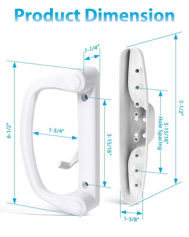 Probrico Patio Sliding Door Handle Set with Mortise Lock, Non-Keyed Sliding Glass Door Handles Replacement 45°, Reversible White Sliding Door Lock Set 3-15/16" Hole Spacing, 1" to 2" Thick Doors Handles(Non-Keyed) + Mortise Lock