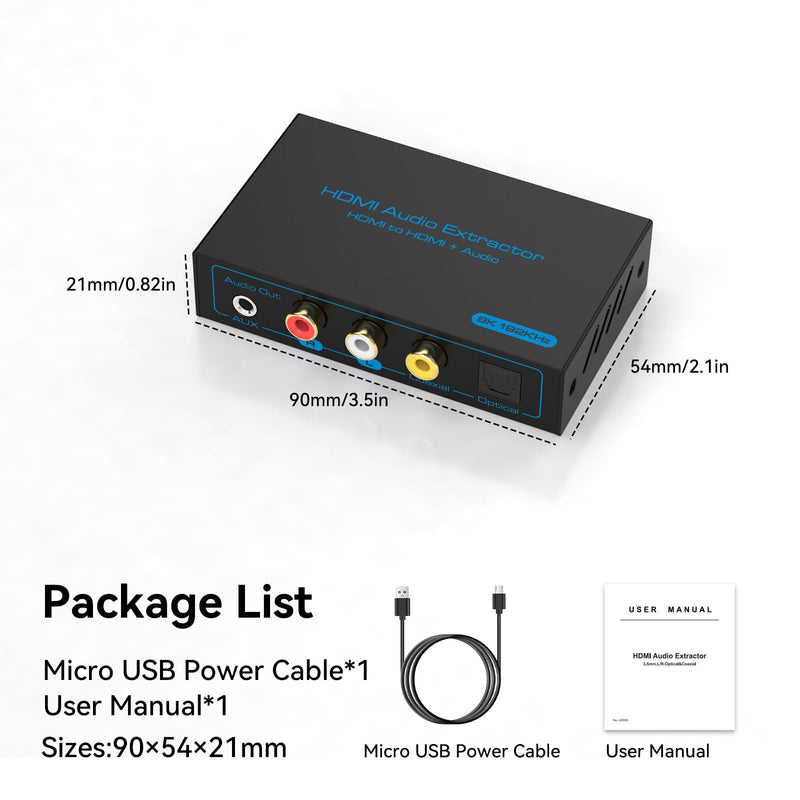 8K 60Hz HDMI Audio Extractor 4K 120Hz HDMI to Optical Coaxial AUX Converter Supports HDCP Digital DTS 5.1 EDID Management PCM 2.0 for Fire TV PS4 PS5 Xbox