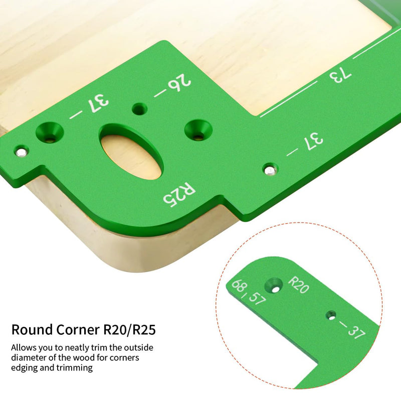 Stable Arc Grooving Auxiliary Tool with Round Corner Radius Templates R20/R25, Aluminum Alloy Handle-Free Slotting Locator Jig Punch Positioning Fixture for Wardrobes and Kitchen Cabinets