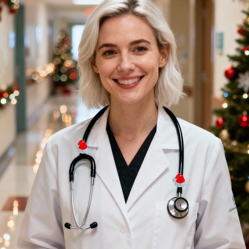 2 Pack Bling Santa Hat Stethoscope Charms, Christmas Hat Stethoscope Tag for Doctor Nurse