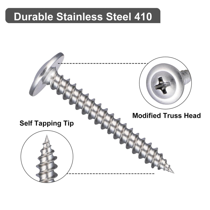 200Pcs #8 x 3/4 Inch Wood Screws Phillips Modified Truss Head Screws Stainless Steel 410 Quick Metal Self Tapping Screws Silver - NewNest Australia