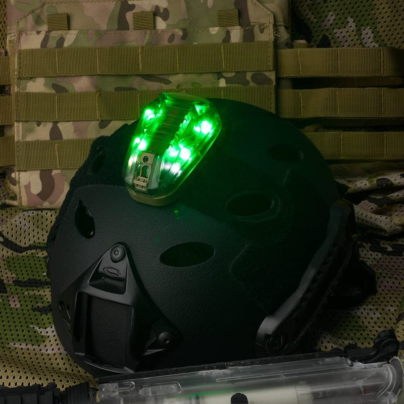 NOBUHIRO Tactical Helmet Light Military Identification Light, Optional 4 Modes Visible LED + IR Constant-on/Strobe Waterproof Ladybird Lamp Survival Signal Light for Outdoor Sports WD03001-DE-GREEN