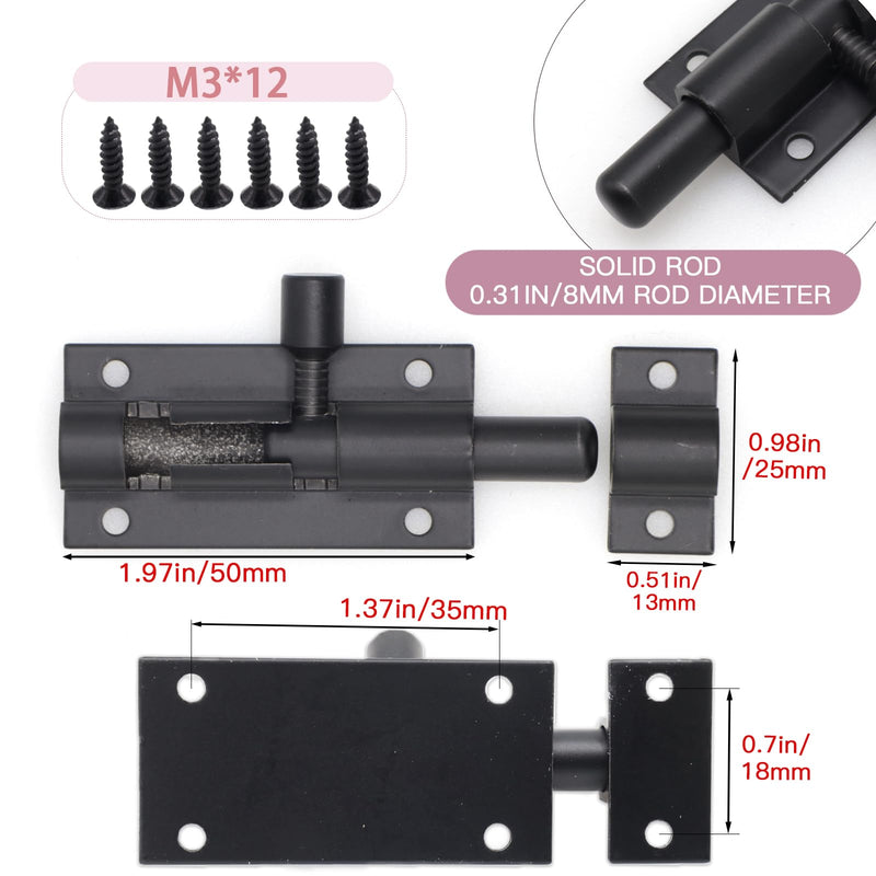 2 Inch Black Slide Barrel Bolt Latch, Aluminum Alloy Slide Door Latch Lock, Heavy Duty Gate Sliding Bolt Latch Lock for Home Yard Garden Door Security, with Screws, 4pcs 4pcs black 2inch