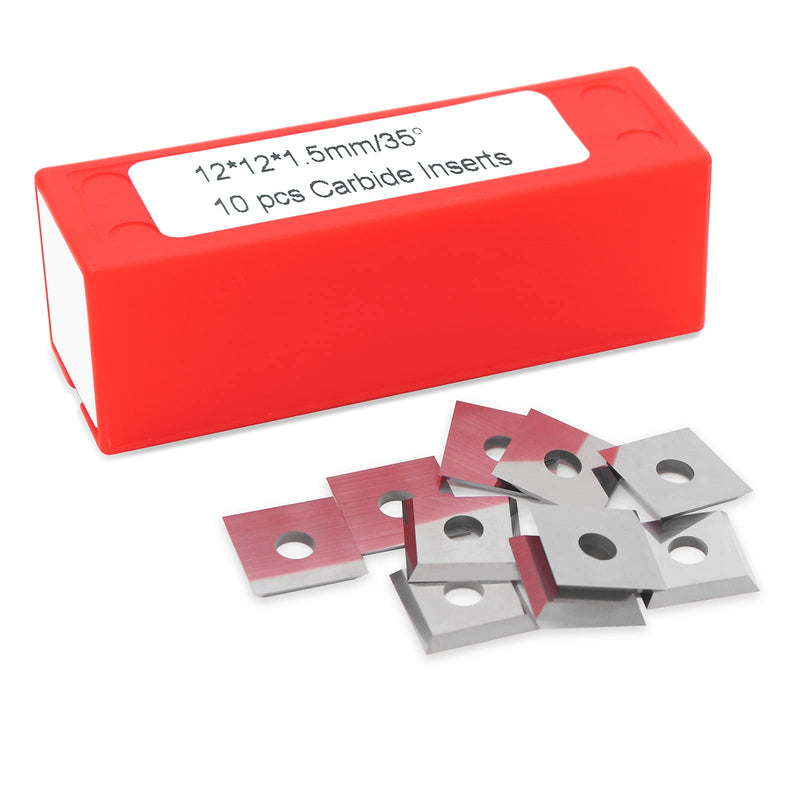 K1215-12mm Square Corners Carbide Inserts 4 Edges (12mm lengthX12mm widthX1.5mm thick-35 Degree Cutting Angle), Pack of 10, Straight-Hole K1215