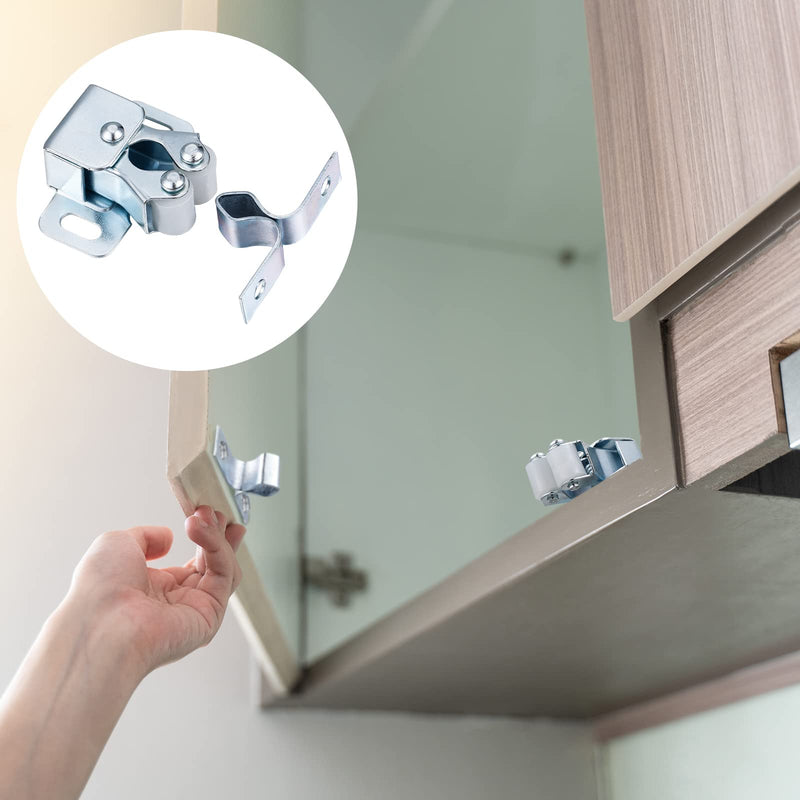 Bonuci 20 Pcs Cabinet Door Latch and Catch Hardware Double Roller Catch Cabinet Latches with Spear Strike for Closet Doors Kitchen (Silver) 1 Silver