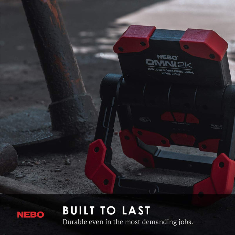 NEBO OMNI 2K Work Light: 2000 Lumen OMNI-Directional Rechargeable Portable Magnetic COB LED Flashlight USB Power Bank Six Light Modes