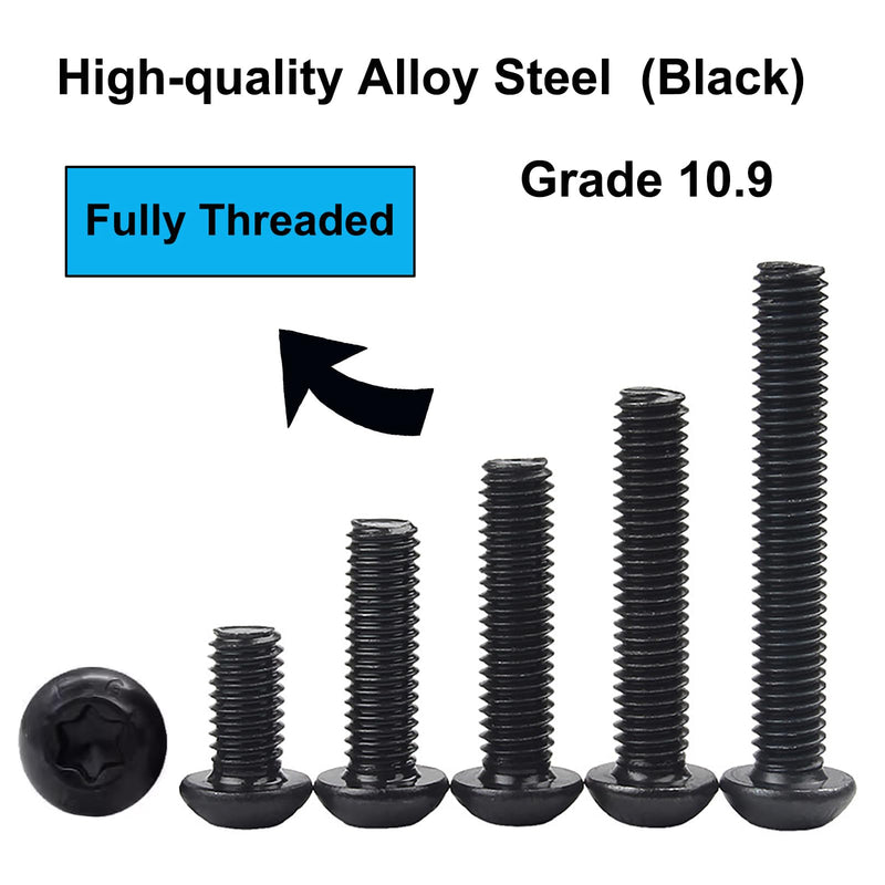 100Pcs Button Head Torx Drive Screws Bolts, Grade 10.9 Alloy Steel, M5 x 8/12/16/20/30 mm Star Drive Machine Screws Set with T25 Wrench, Black Oxide Finish, Fully Threaded Pitch : 0.8 mm Black-M5 Button Head Trox Screws