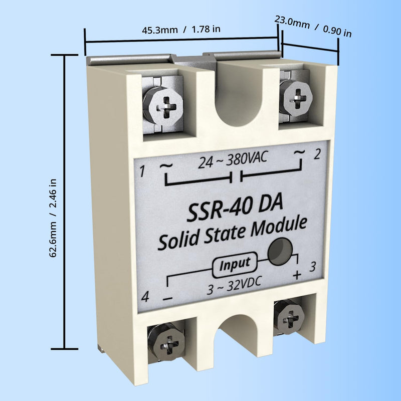 SSR-40DA Single Phase Solid State Relay 40A DC to AC Relay Input 3-32V DC to Output 24-380V AC 40A 3PCS 40DA