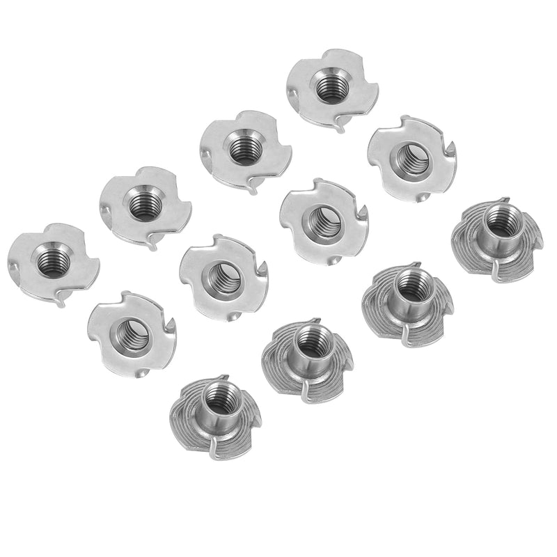 M8 T-Nuts, 304 Stainless Steel 4 Pronged Tee Nuts, Four-jaw Threaded Inserts for Rock Climbing Holds, Furniture, Cabinetry, Woodworking, Silver, 25 PCS M8