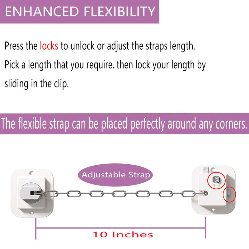 Child Proof Door Lock with Adjustable Strap, Cat Door Latch 3M Adhesive Safety Locks for Baby, Dementia & Pets, No Tools Needed 2 Pack