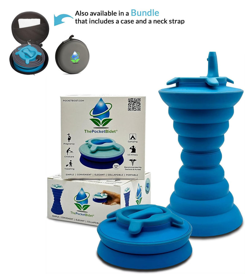 The Pocket Bidet®: Portable Travel Bidet with Collapsible & Ergonomic Design, Easy to Spray, Flying Saucer Bidet for Men, Pregnant Women, Camping, Outdoors, Fits in a Purse or Bag (Blue, 500 ml) Blue