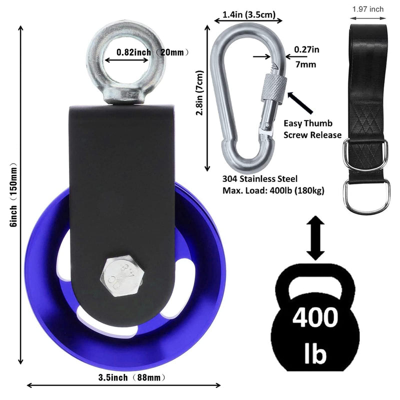 Heavy Duty Lightweight Aluminum Cable Pulleys with Hanging Strap Kit,Snatch Block Pulley Wheel for Home Gyms LAT Pulley System DIY Attachment Home Accessories(Blue) Blue 1 Pack