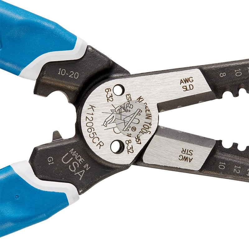Klein Tools K12065CR Wire Stripper / Cutter / Crimper Tool for Cutting, Stripping, Crimping, Twisting (8-18 AWG solid, 10-20 AWG stranded) Crimping Pliers